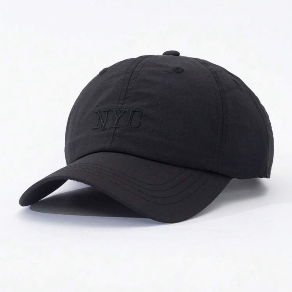 Adjustable Quick Drying Monochrome Black  Embroidered ‘NYC’ Baseball Cap OS New